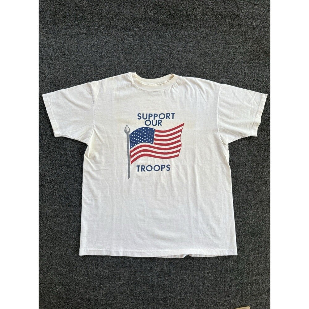 Vintage 90s Support Our Troops American Flag Tee Made in USA Medium